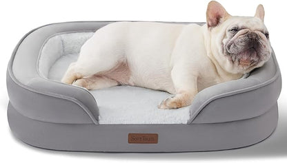 Soft Touch Orthopedic Dog Bed for Medium Dogs with Faux Fur Top, Waterproof Pet Couch Bed with Removable Washable Cover and Supportive Foam Filling (Grey, Medium)