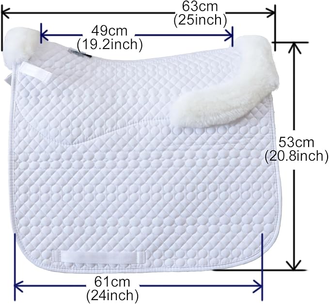 Woolous Dressage Saddle Pad, English Saddle Pad with Sheepskin Trim, Lambskin Wool Fleece Lining, Square Saddle Pad for Equestrian Riding, Comfortable &amp; Shock Absorbing