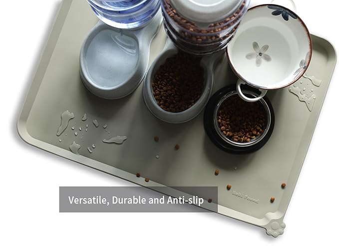 Hoki Found X-Large Silicone Pet Feeding Mats - Non Slip, Waterproof Dog &amp; Cat Food Mats - Placemats for Carpet - Cream Green