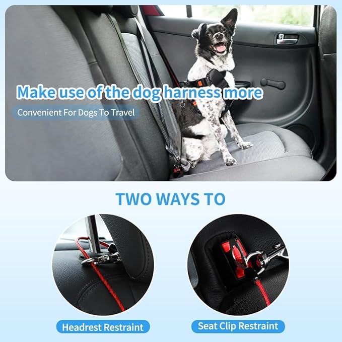 Dog Seat Belt Harness for Car,Dog Seatbelt of Coated Wire Leash Safety Restraint,No Chew Tether Cable Vehicle,Double Clips &amp; Latch(Blue, 16 inch/40 CM)