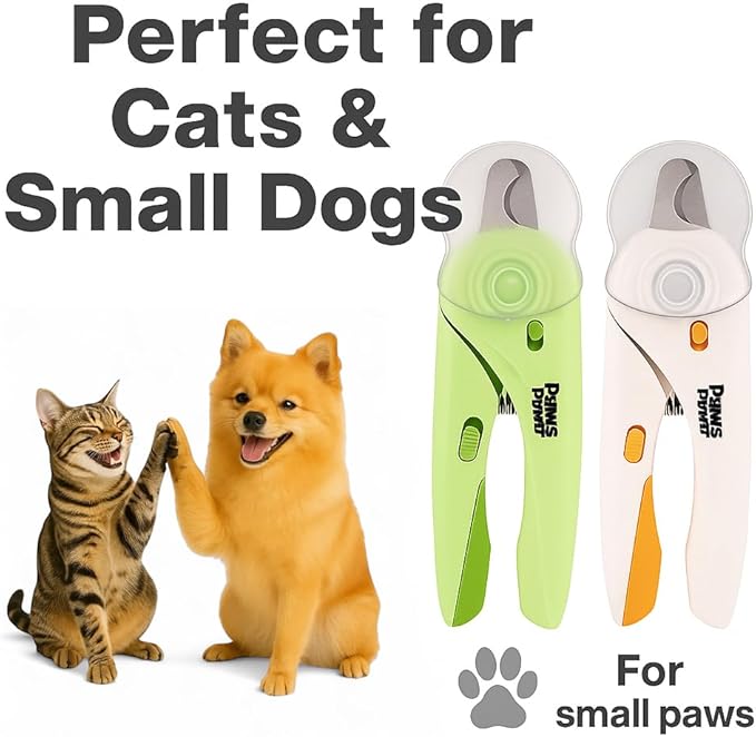 Cat Nail Clipper &amp; Small Dog Nail Clippers with LED Light - Illuminates Nails &amp; Bloodline for Safe, Easy Trimming - Extra Sharp, Avoid Over-Cutting - Essential Cat Supplies, White