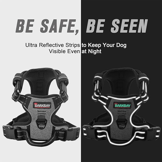 BARKBAY No Pull Dog Harness Front Clip Heavy Duty Reflective Easy Control Handle for Large Dog Walking(Dark Grey,XL)