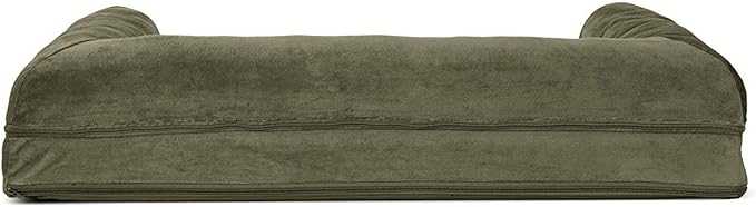 Furhaven Orthopedic Dog Bed for Large/Medium Dogs w/ Removable Bolsters &amp; Washable Cover, For Dogs Up to 55 lbs - Faux Fur &amp; Velvet Sofa - Dark Sage, Large
