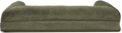 Furhaven Orthopedic Dog Bed for Large/Medium Dogs w/ Removable Bolsters &amp; Washable Cover, For Dogs Up to 55 lbs - Faux Fur &amp; Velvet Sofa - Dark Sage, Large