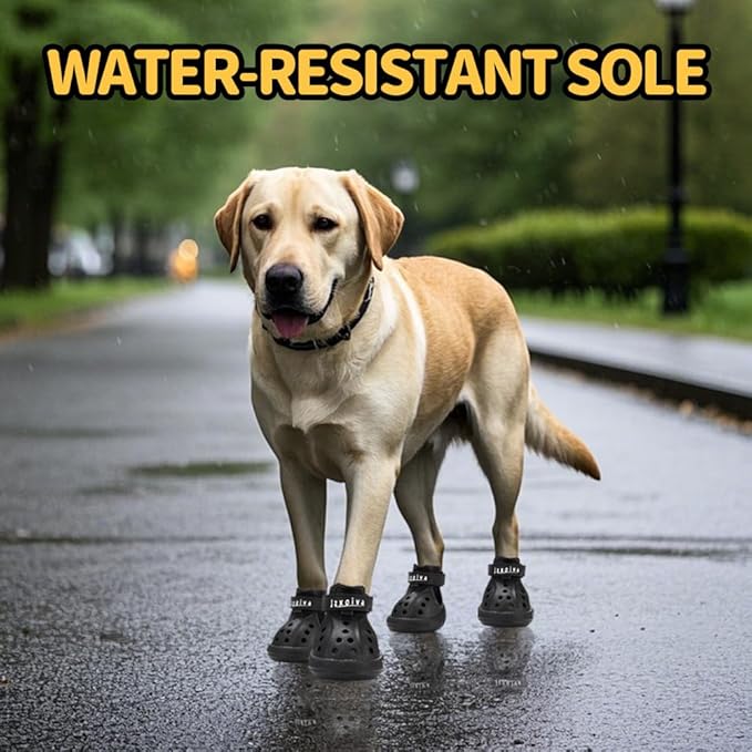 JZXOIVA Dog Shoes for Hot Pavement, Dog Booties for Small Dogs, Breathable Dog Boots &amp; Paw Protectors, Adjustable Non-Slip Dog Rain Booties, Waterproof Pets Sandals for Beach Black Size 2
