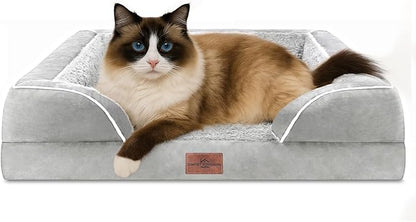 Comfort Expression Small Dog Beds Waterproof Cat Beds Orthopedic Foam Sofa Beds for Small Dogs Comfy Pet Bed with Washable Removable Cover &amp; Non-Slip Bottom(XX-Small,Grey White)