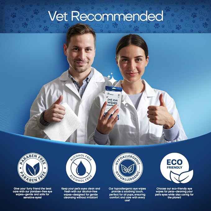 Pet Eye Wipes for Dogs | 3X Larger Unscented Hypoallergenic Gentle Eye Cleaner Wipes for Dogs &amp; Cats | Pet Tear Stain Remover Wipes | 60 Count