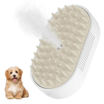 Cat Steam Brush,Rechargeable Pet Steam Brush for Cats Dogs,Silicone Dog Brushes for Short&amp;Long Haired Dogs,3 In 1 Pet Hair Remover Tool for Massage Grooming,Cleaning,Shedding White