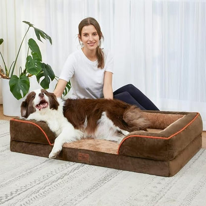 Comfort Expression Memory Foam Dog Beds, Washable Dog Bed Jumbo Breed, Orthopedic Dog Bed Waterproof Pet Sofa Couch with Bolster &amp; Removable Cover(Jumbo,Khaki Brown)