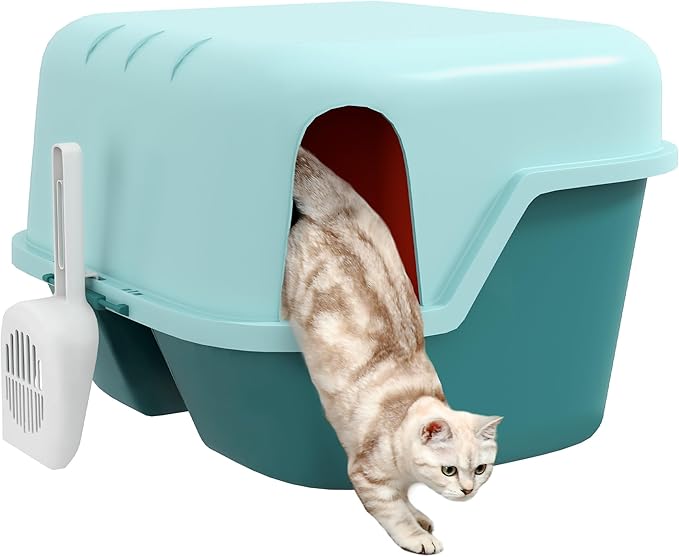 PawHut Cat Litter Box with Lid, Covered Kitty Litter Box Enclosure with Scoop, Openable &amp; Lockable Cover, Easy to Clean, Green