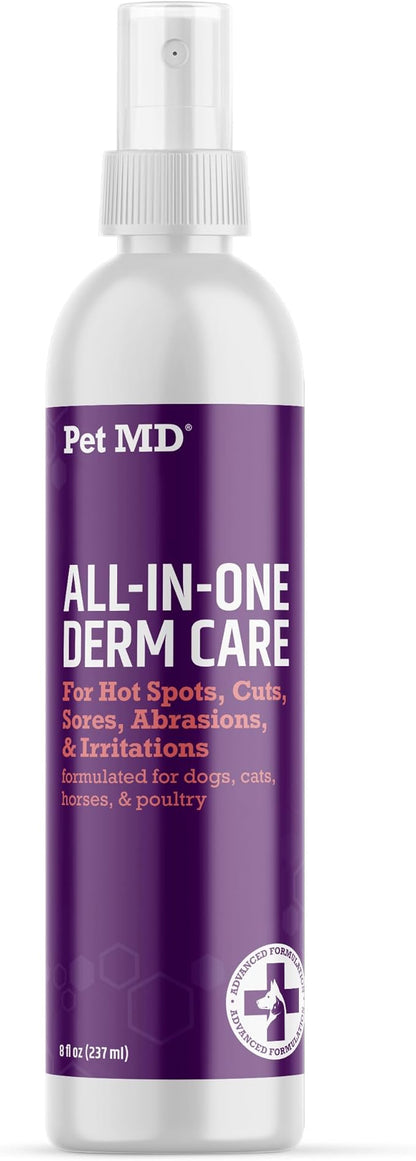 Pet MD All-in-One Derm Care - Hypochlorous Acid Spray for Dogs &amp; All Pets - Skin Soother for Dogs &amp; Wound Spray for Dogs - Cat Wound Care, Dog Hot Spot Remedy, &amp; Dog Itch Relief - 8oz