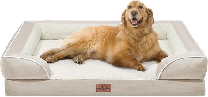 Comfort Expression XL Dog Beds for Extra Large Dogs, Waterproof Orthopedic Dog Bed with Bolster, Washable Pet Sofa Couch with Removable Cover &amp; Non-Slip Bottom(X-Large,Beige)