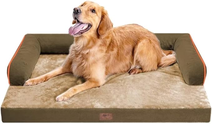 Large Dog Bed Orthopedic Washable: Extra Brown Large Big Dog Bed with Removable Bolster &amp; Memory Foam Couch Sofa - Waterproof Washable with Cover
