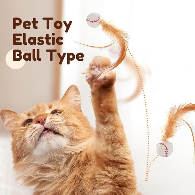 2025 New Interactive Cat Feather Ball Toy Set - Elastic Bouncy Cat Toys with Feather Tails, Silicone Rolling Balls for Indoor Cats &amp; Kitten Exercise, Safe &amp; Fun Play (1 Set)