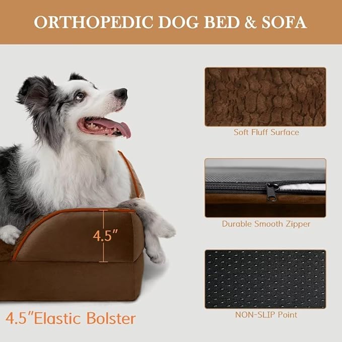 Comfort Expression Large Dog Beds Orthopedic Foam, Waterproof Dog Beds for Dogs, Comfy Pet Bed Sofa with Washable Removable Cover &amp; Non-Slip Bottom(Large,Chocolate Brown)