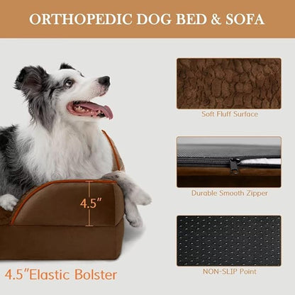 Comfort Expression Large Dog Beds Orthopedic Foam, Waterproof Dog Beds for Dogs, Comfy Pet Bed Sofa with Washable Removable Cover &amp; Non-Slip Bottom(Large,Chocolate Brown)