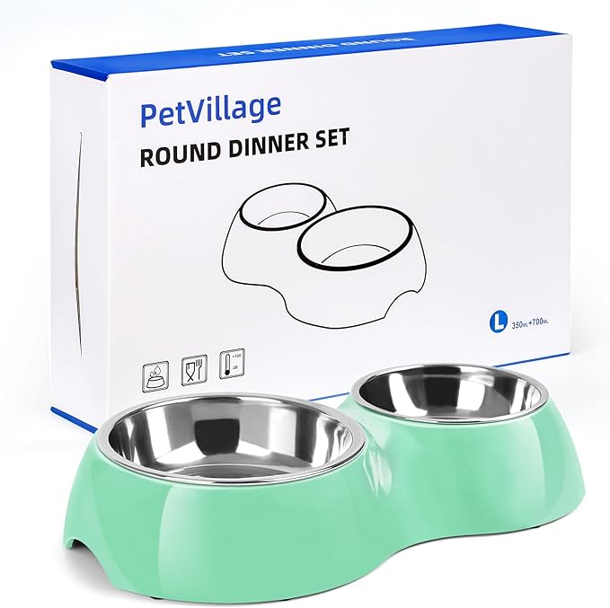 Elevated Dog Bowls Set - Non-Slip Raised Pet Feeder with Medium (2 Cups) &amp; Large (4 Cups) Stainless Steel Bowls - Includes Durable Resin Stand for Puppies, Adult Dogs &amp; Cats - Green