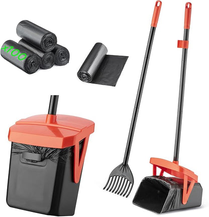 TIMINGILA 36" Pooper Scooper Swivel Bin &amp; Rake with 100 Dog Poop Bags,Adjustable Long Handle for No-Bend Cleanup,Portable Non-Breakable Dog Poop Scooper for Large Medium Small Dogs