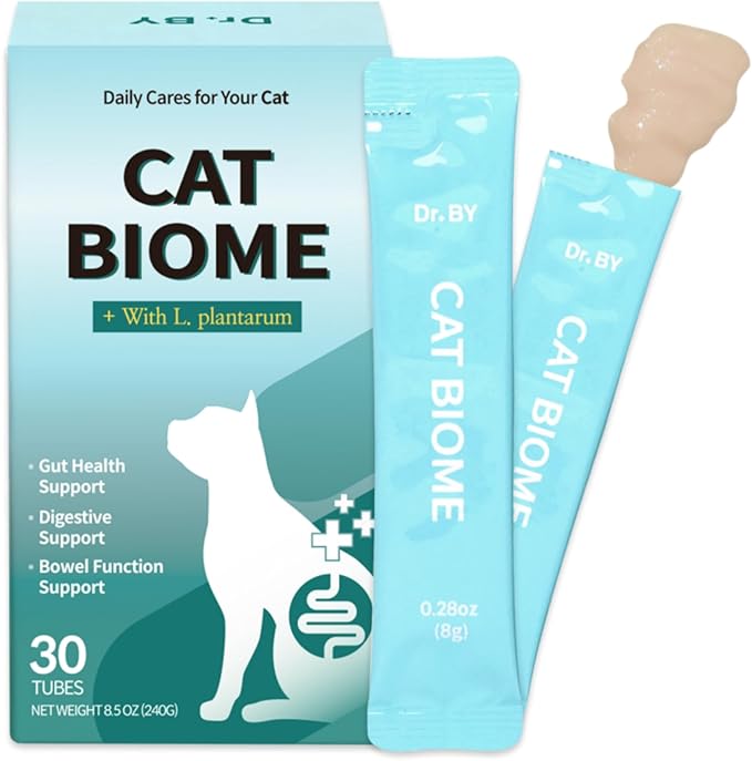 Dr.by CAT BIOME Cat Probiotics - Digestive &amp; Gut Support for Cats, Diarrhea Relief, Immunity Booster with Lactiplantibacillus plantarum Lickable Formula Individually Packaged