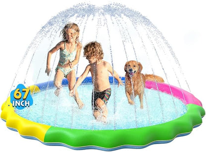 VISTOP Non-Slip Splash Pad for Kids and Dog, Thicken Sprinkler Pool Summer Outdoor Water Toys - Fun Backyard Fountain Play Mat for Baby Girls Boys Children or Pet Dog (67 inch, Red&amp;Yellow&amp;Green&amp;Blue)