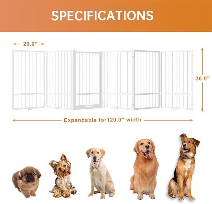 Full Metal Freestanding Dog Gate with Door, 36&