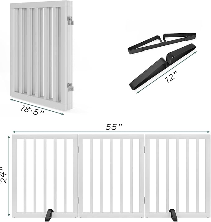 Dog Gates for The House Freestanding Foldable Pet Gates for Doorways 3 Panels 24&