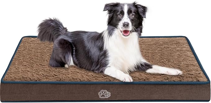 EMPSIGN Dog Bed Mat 35 Inch Reversible Warm &amp; Cool,Washable Dog Crate Bed with Egg Crate Foam Support, Pet Sleeping Mat for Large Medium Small Dogs, Fluffy Kennel Pad(Brown)