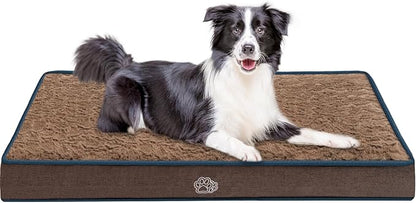 EMPSIGN Dog Bed Mat 35 Inch Reversible Warm &amp; Cool,Washable Dog Crate Bed with Egg Crate Foam Support, Pet Sleeping Mat for Large Medium Small Dogs, Fluffy Kennel Pad(Brown)