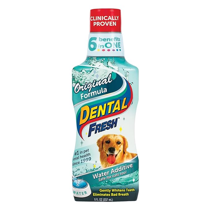 Dental Fresh Water Additive for Dogs, Original Formula, 8oz – Cat &amp; Dog Breath Freshener and Teeth Cleaning for Dental Care for Pets – Add to Water