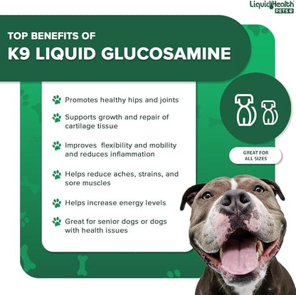 LIQUIDHEALTH Pets K9 Glucosamine Chondroitin Supplement for Dogs &amp; Puppies &amp; Joint Purr-Fection Hip &amp; Joint Glucosamine Drops for Cats &amp; Kittens - Pet Health Supplement Bundle for Mobility, USA Made
