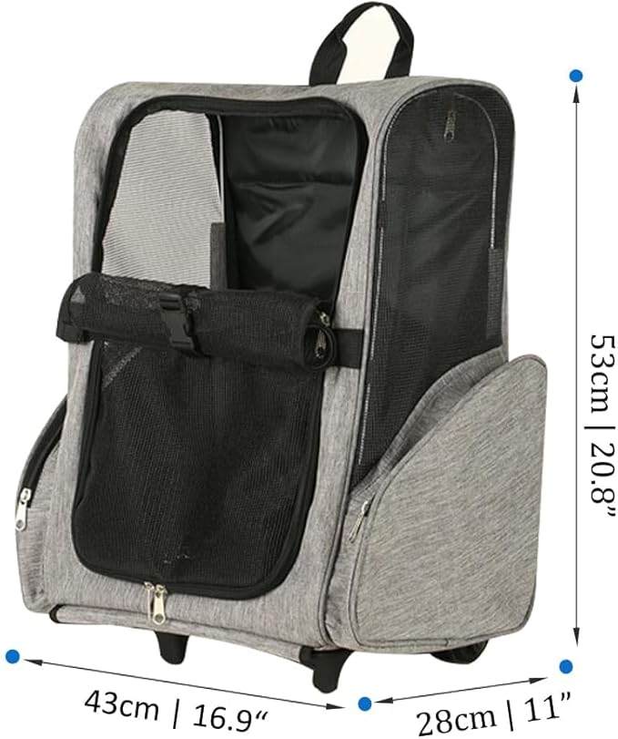 Pet Trolley Bag Cat Dog Travel Bag Portable &amp; Breathable Pet Carrier Backpack - Lightweight Dual-Shoulder Design for Easy Travel with Your Beloved Companion Scalable Pull Rod pet Bag (Blue)
