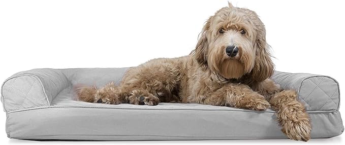 Furhaven Cooling Gel Dog Bed for Large/Medium Dogs w/ Removable Bolsters &amp; Washable Cover, For Dogs Up to 55 lbs - Quilted Sofa - Silver Gray, Large