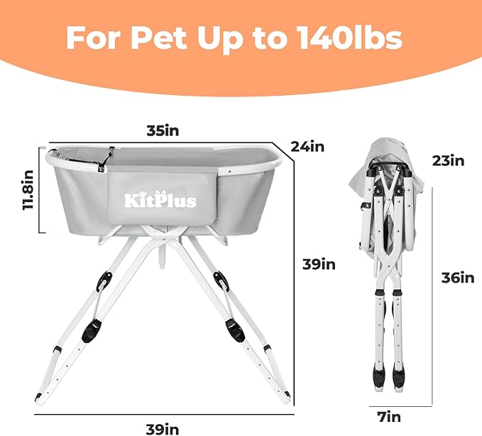 Elevated Dog Bathtub, 5 Height Adjustable Portable Dog Wash Station for Small to Large Pets, Foldable Bathing Tub with Storage &amp; Anti-Slip Design Gray