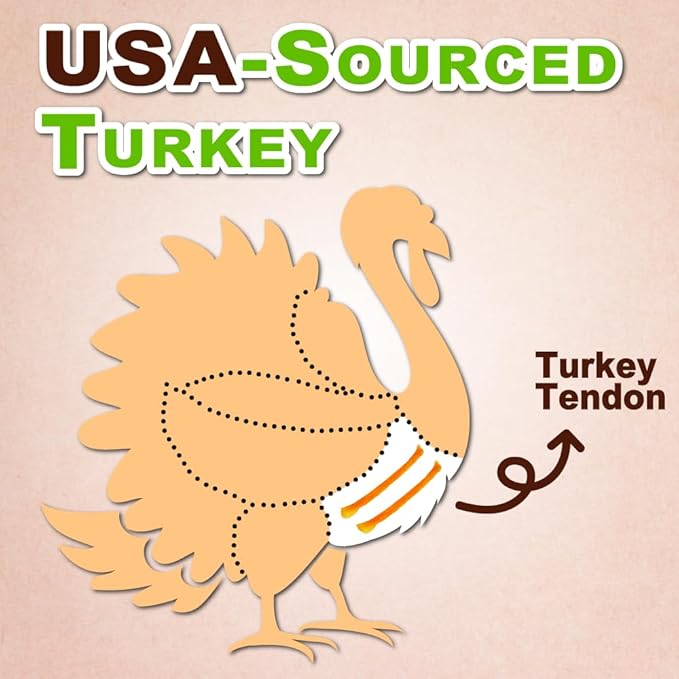 Afreschi Natural Turkey Tendon Strip 10oz, USA-Sourced Turkey Tendon, All Natural Puppy Chew, Hypoallergenic, Rawhide Alternative