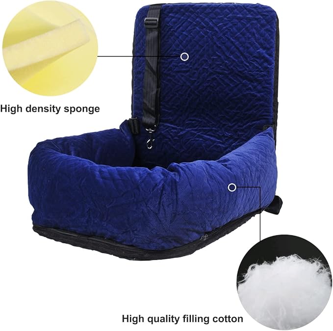 Dog Car Seat for Small Medium Dogs Up to 40lbs, Detachable Washable Soft Pet Booster Travel Bed for Front &amp; Blue Seat with Safety Leash Belt