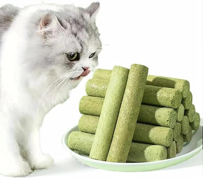 Cat Grass Teething Sticks for Hairball Removal &amp; Teeth Cleaning, Chicken Flavored, Natural Dental Treats for Indoor Cats