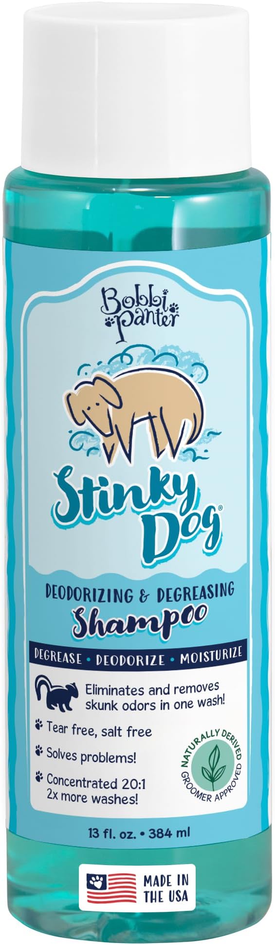 Bobbi Panter Dog Shampoo - Made in USA - All Natural Formula for Heavy Duty Deodorizing &amp; Degreasing - Concentrated 25:1 for Professional Groomers - Fresh Clean Scent, 13 Oz