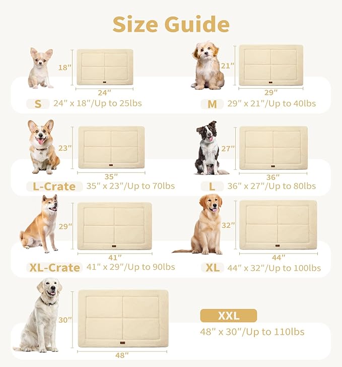 MADE 4 PETS Dog Crate Pad Bed for Large Dogs, Washable &amp; Reversible, Anti-Slip Kennel Mat for Cozy Sleeping, Soft Fluffy Dog Bed for Indoor &amp; Outdoor Use, 36"x27", Beige