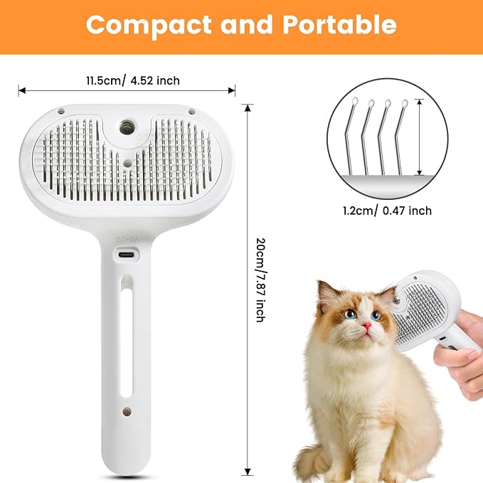 3 in 1 Cat Steam Brush, Pet Steam Brush for Cat Dog Long Short Haired, Pet Spray Hair Removal Comb for Small Animals Shedding &amp; Grooming, Water Mist Spray Brushes with Release Button(White)
