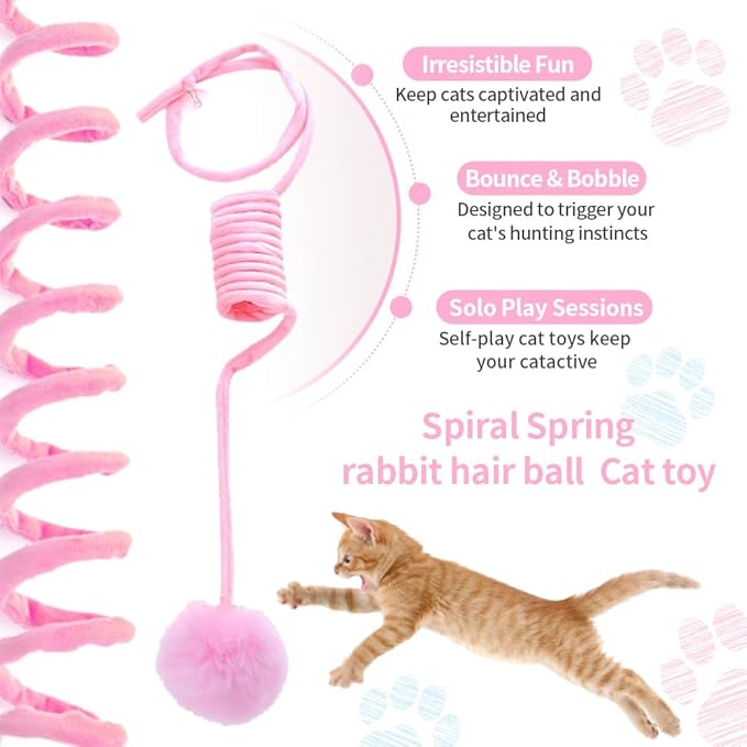Hanging Plush Cat Toy Ball, Interactive Cat Toys for Indoor Cats with Bell, Cat Springs to Keep Them Busy/Reduce Boredom, 80 Inch-Upgraded (Blue+Pink)