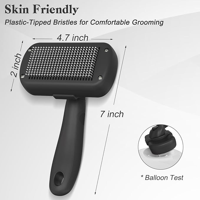 Swihauk Self Cleaning Slicker Brush for Dogs &amp; Cats - Skin Friendly Deshedding and Grooming Brush for Haired Pets, Pet Supplies Accessory, Black