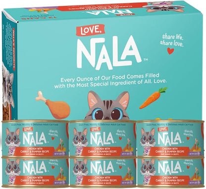 LOVE, NALA - Natural Adult Cat Wet Food - Pate Chicken with Carrot &amp; Pumpkin Recipe- Grain Free, Non-GMO, Lean Protein, Digestive Fiber Blend, Added Minerals &amp; Vitamins - 12 Pack 2.4 lbs.