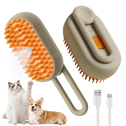 Cat Steam Brush for Shedding 4 in 1 Dog Brush with Steam Pet Hair Cleaning Brush Comb for Spray Pet Grooming for Long &amp; Short Haired Pets Comb for Cats (Brown)