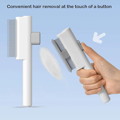 Pet Grooming Combo with Release Button - 2-in-1 Pet Detangling Brush and Cat Dematting Comb with Long &amp; Short Stainless Steel Metal Teeth Easy to Remove Loose Undercoat,Matted Fur &amp; Tangles