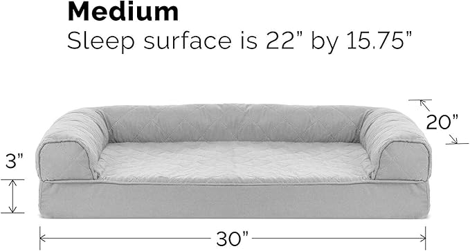 Furhaven Cooling Gel Dog Bed for Medium/Small Dogs w/ Removable Bolsters &amp; Washable Cover, For Dogs Up to 35 lbs - Quilted Sofa - Silver Gray, Medium