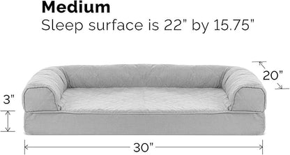 Furhaven Cooling Gel Dog Bed for Medium/Small Dogs w/ Removable Bolsters &amp; Washable Cover, For Dogs Up to 35 lbs - Quilted Sofa - Silver Gray, Medium