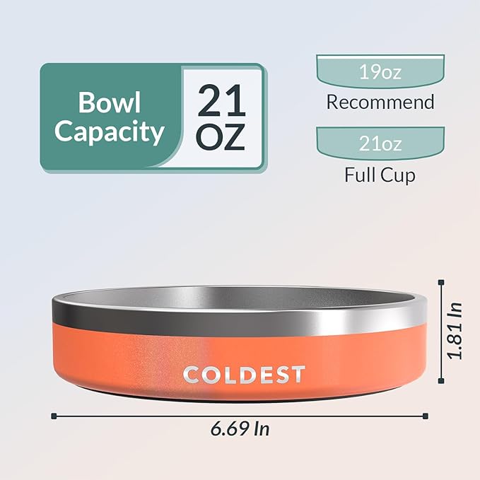 Coldest Dog Bowl - Anti Rust Metal, Non Slip, 3 Layers Insulated Stainless Steel Dog Bowls - Spill Proof &amp; Heavy Duty - Water Bowl for Dogs, Cats &amp; Pets, Dish Washer Safe (21 oz, Mars Red Glitter)