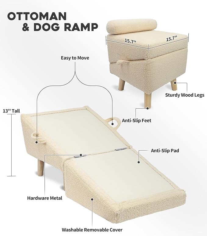 Dog Stairs for Small Dogs and Cats – 2-in-1 Dog Ramp for Bed and Couch, 16.5&