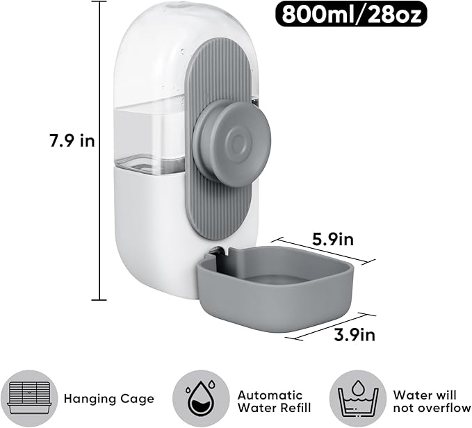 28oz Hanging Automatic Water Dispenser，Rabbit Water Bottle,Bunny Guinea Pig Ferret Water Bowl for Cage,Suitable for Small Animal Puppies(Cage Grid Spacing Over 1.2&