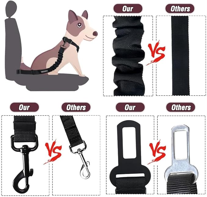 COOYOO Dog Seat Belt,Retractable Dog Car Harness Seat Belt for Car Adjustable Nylon Pet Safety Seat Belts Heavy Duty &amp; Elastic Bungee Buffer